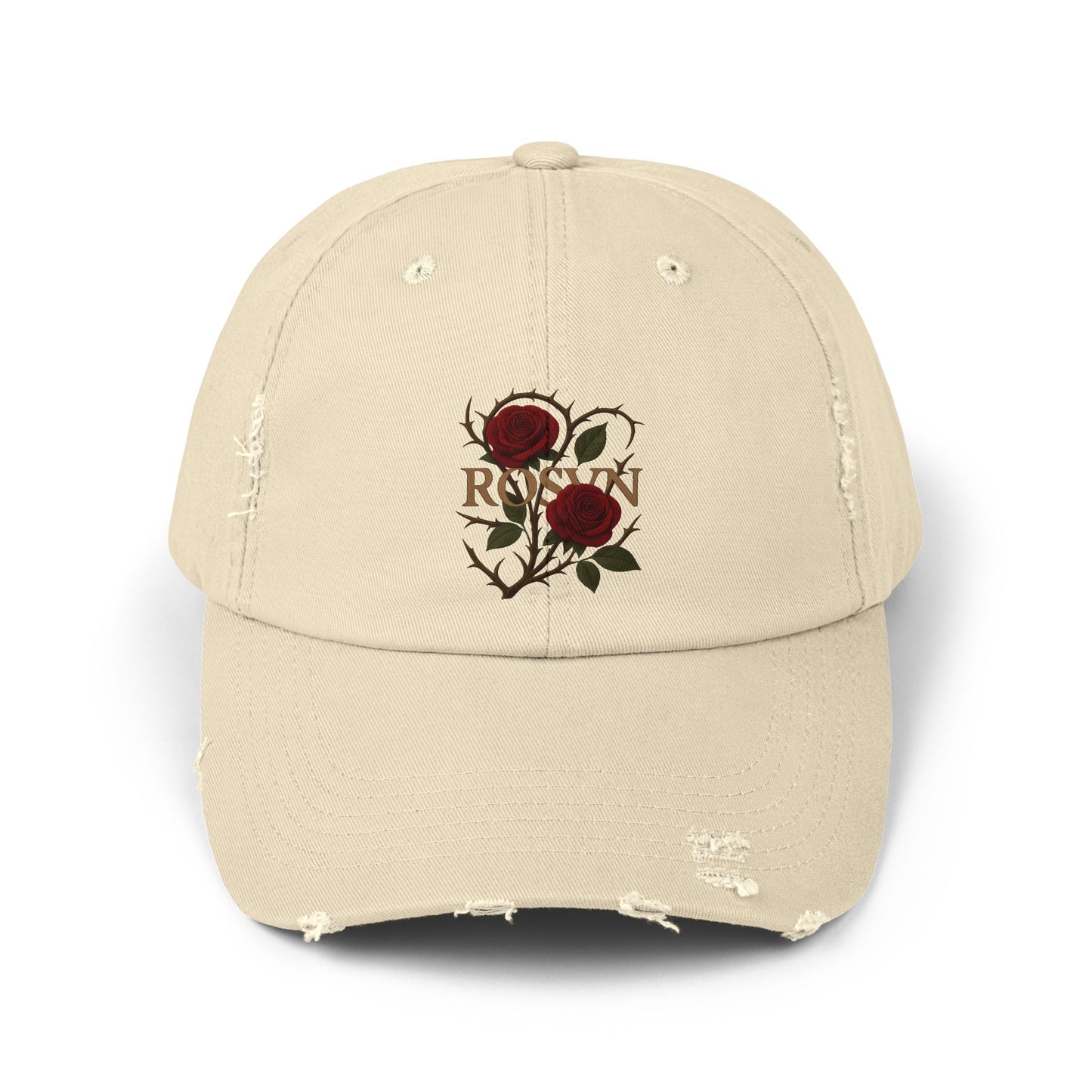 Stylish Distressed Cap with Roses Design