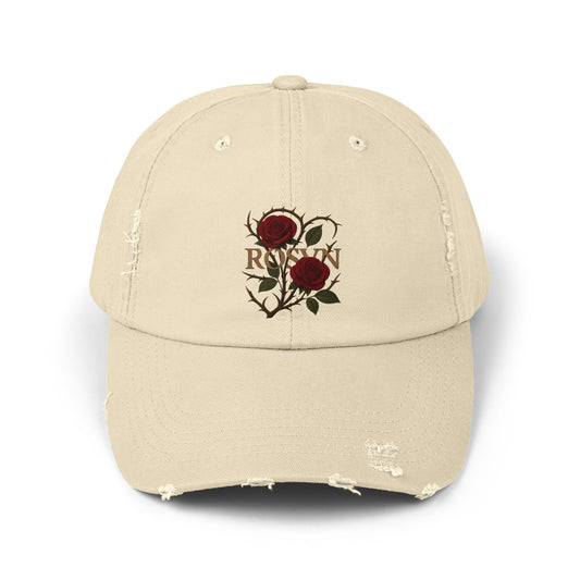 Stylish Distressed Cap with Roses Design