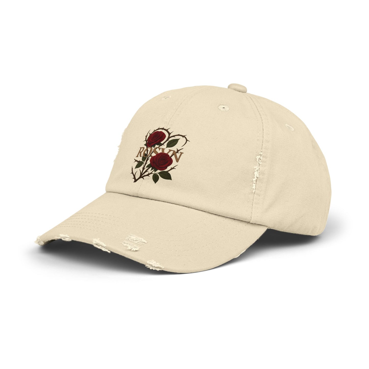 Stylish Distressed Cap with Roses Design