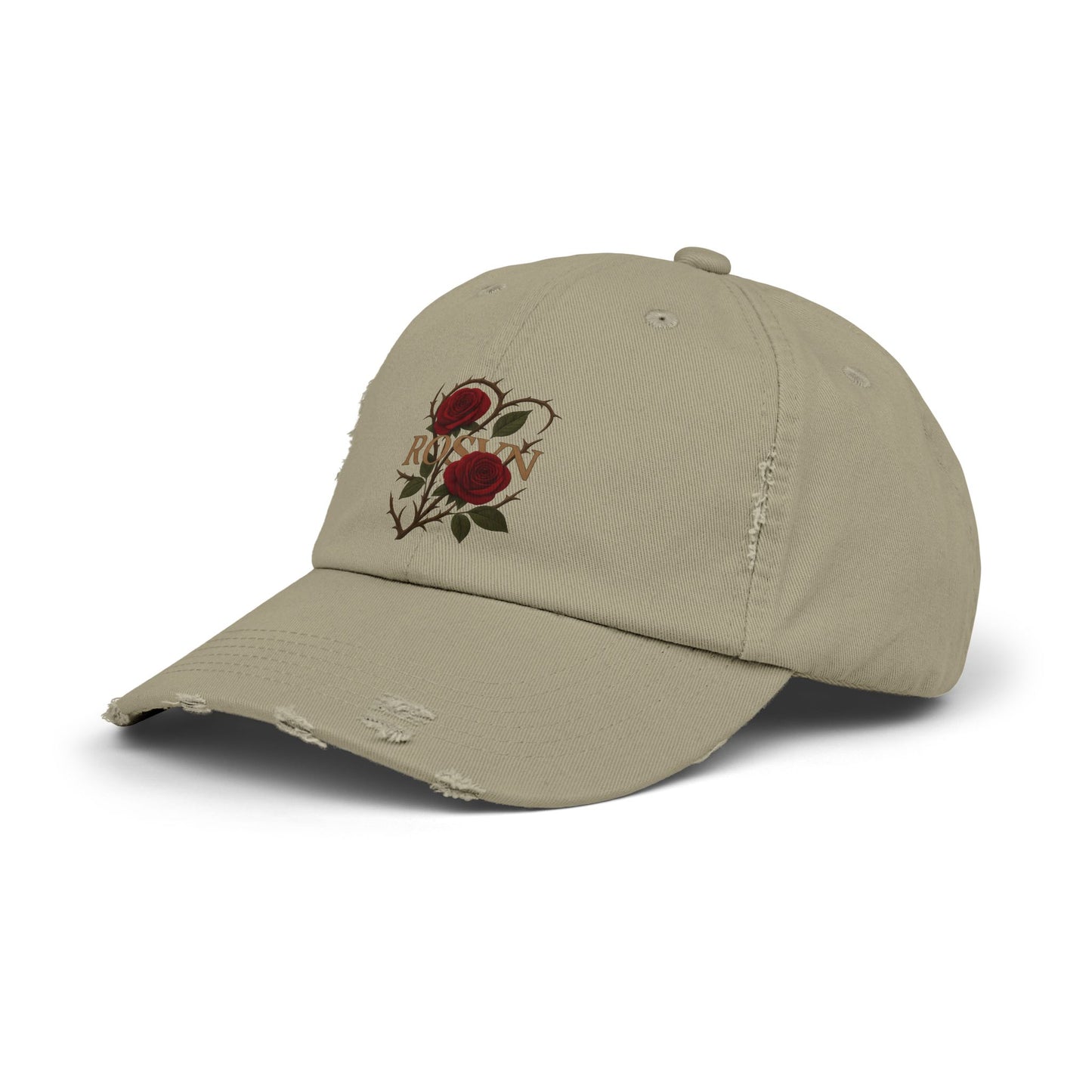 Stylish Distressed Cap with Roses Design