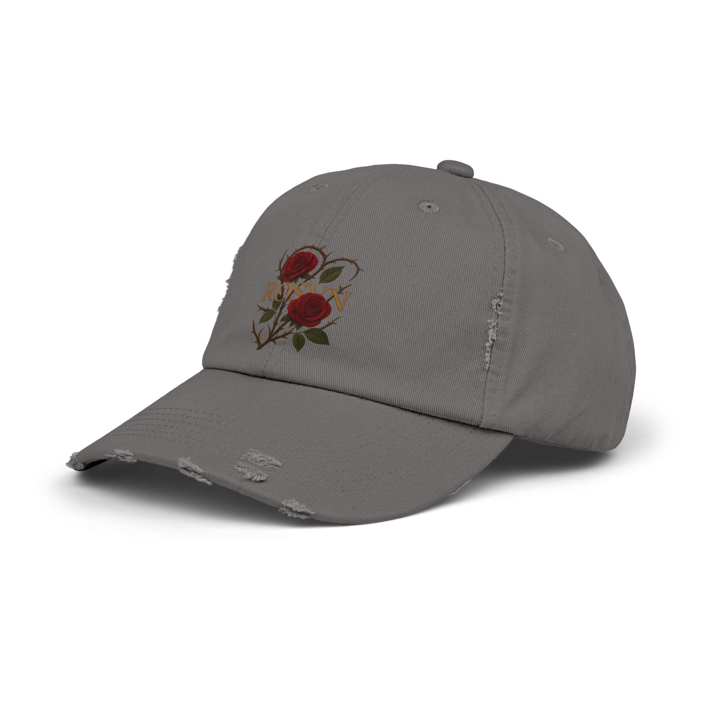 Stylish Distressed Cap with Roses Design